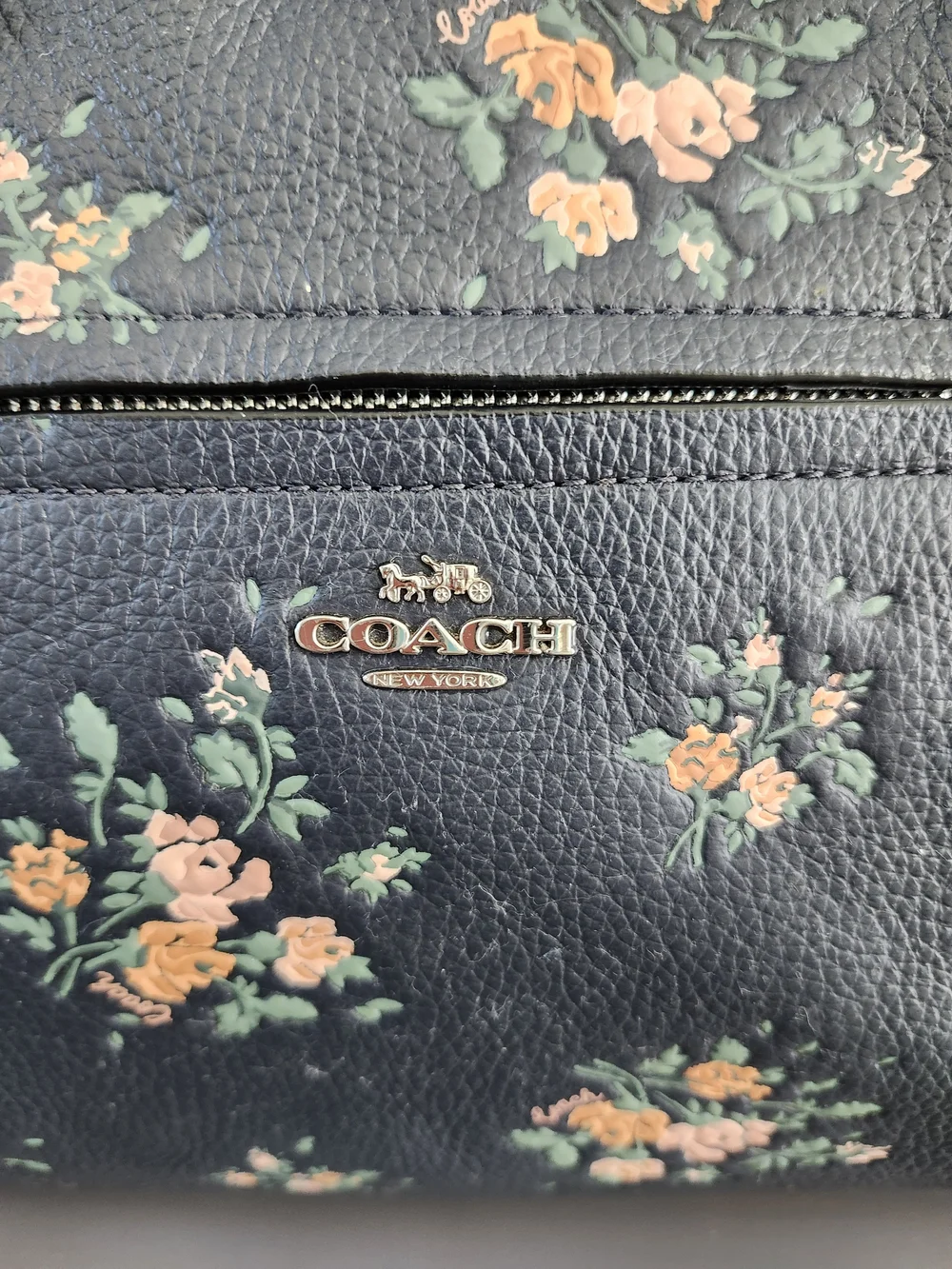 Coach Navy Floral Leather Satchel